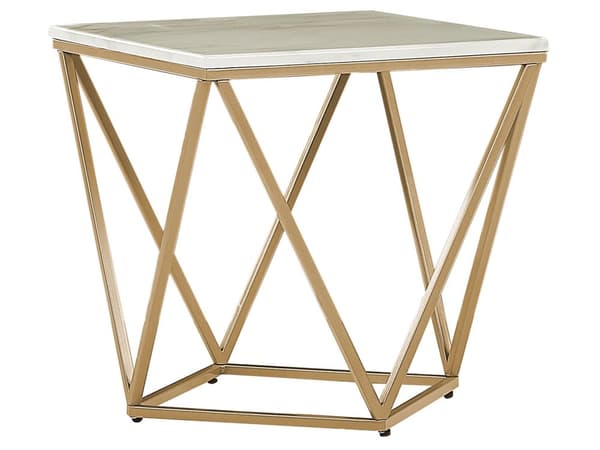 Sidebord Beige Guld Metal MDF 50 x 50 x 50 cm Firkantet Dekorativ Marmor Hjørnebord til Stuen Glamour Moderne stil Inspiration Lampebord