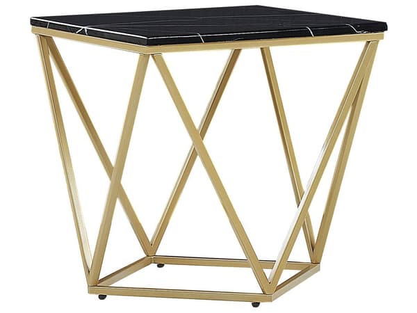 Sidebord Sort Guld Metal MDF 50 x 50 x 50 cm Firkantet Dekorativ Marmor Hjørnebord til Stuen Glamour Moderne stil Inspiration Lampebord