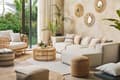 Miniatyrbillede 5 af 8: Sofabord Beige Lyst Rattan Træ Natur 84 x 40 cm Dekorativ Stor Rund Rummelig Stue Bord til Have Terrasse Boho Inspiration Design