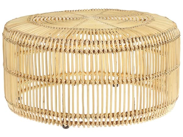 Sofabord Beige Lyst Rattan Træ Natur 84 x 40 cm Dekorativ Stor Rund Rummelig Stue Bord til Have Terrasse Boho Inspiration Design