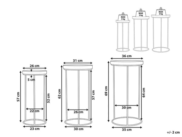 Sæt med 3 Sideborde Sort Metalstel Gennembrudt Base Marmoreffekt Grå Beige Hvid Top