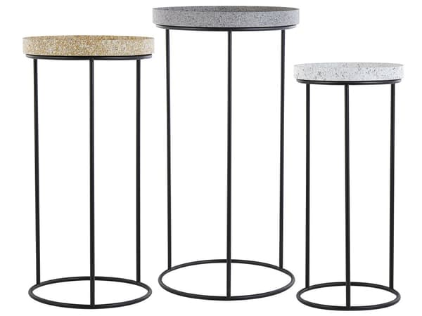 Sæt med 3 Sideborde Sort Metalstel Gennembrudt Base Marmoreffekt Grå Beige Hvid Top