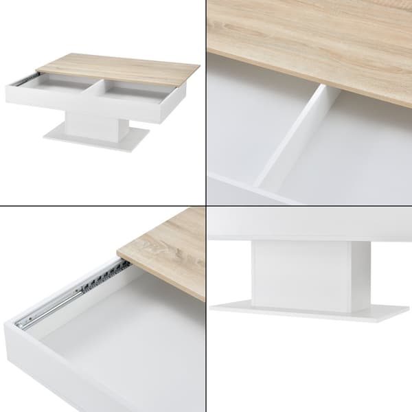 [en.casa]® Soffbord Lünen med inbyggd förvaring-40x110x60cm-ljus träimitation-vit-melaminbelagd spånskiva