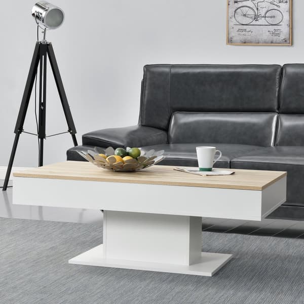 [en.casa]® Soffbord Lünen med inbyggd förvaring-40x110x60cm-ljus träimitation-vit-melaminbelagd spånskiva