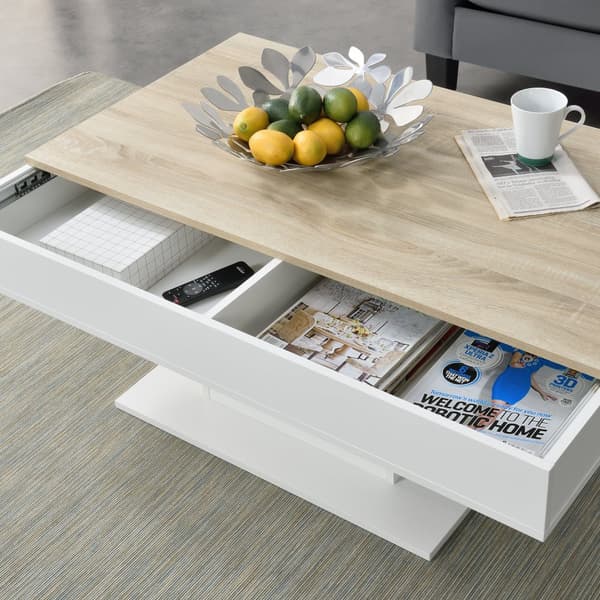 [en.casa]® Soffbord Lünen med inbyggd förvaring-40x110x60cm-ljus träimitation-vit-melaminbelagd spånskiva