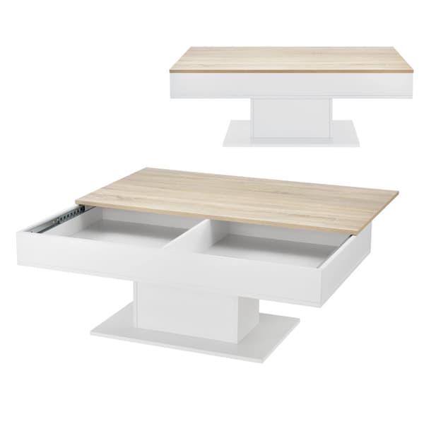 [en.casa]® Soffbord Lünen med inbyggd förvaring-40x110x60cm-ljus träimitation-vit-melaminbelagd spånskiva