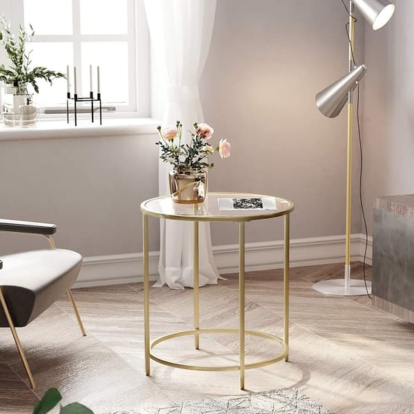 Rund Sidobord - soffbord Glas - Guld - 50 cm