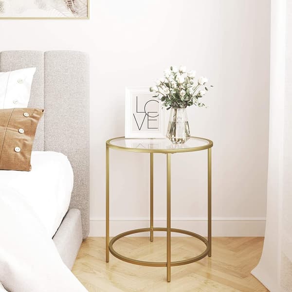 Rund Sidobord - soffbord Glas - Guld - 50 cm