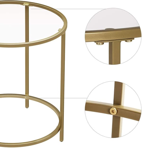 Rund Sidobord - soffbord Glas - Guld - 50 cm