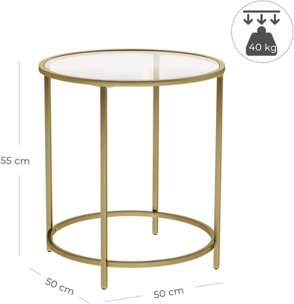 Rund Sidobord - soffbord Glas - Guld - 50 cm