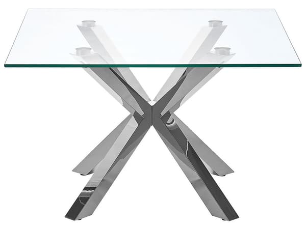Sofabord Sølv Glas 70 x 70 cm Blanke Metalben Moderne Firkantet Stue Soveværelse
