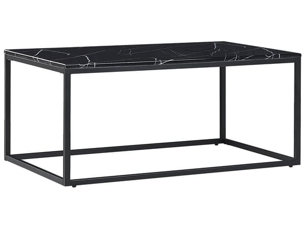 Sofabord Sort med Metalstel 100 x 60 cm Dekorativ Aflangt Hjørnebord Marmor Effekt Bordplade til Stuen Glam Moderne stil Bolig Indretning