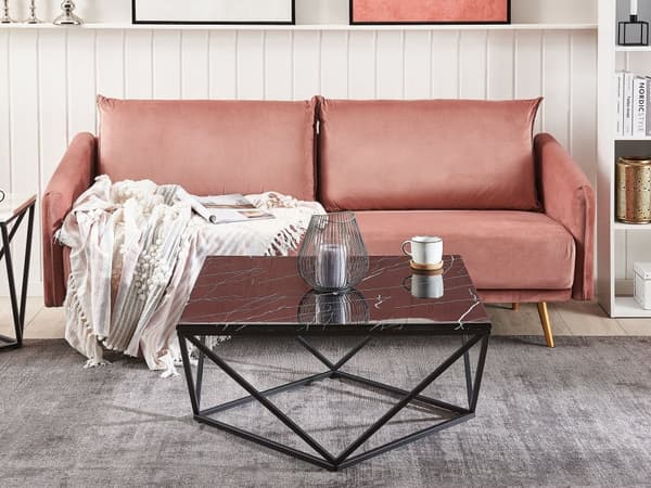 Sofabord Sort Metal MDF 80 x 80 x 40 cm Firkantet Dekorativ Marmor Bordplade til Stuen Glamour Moderne stil Inspiration Tilbehør