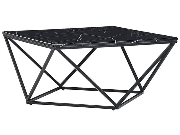 Sofabord Sort Metal MDF 80 x 80 x 40 cm Firkantet Dekorativ Marmor Bordplade til Stuen Glamour Moderne stil Inspiration Tilbehør