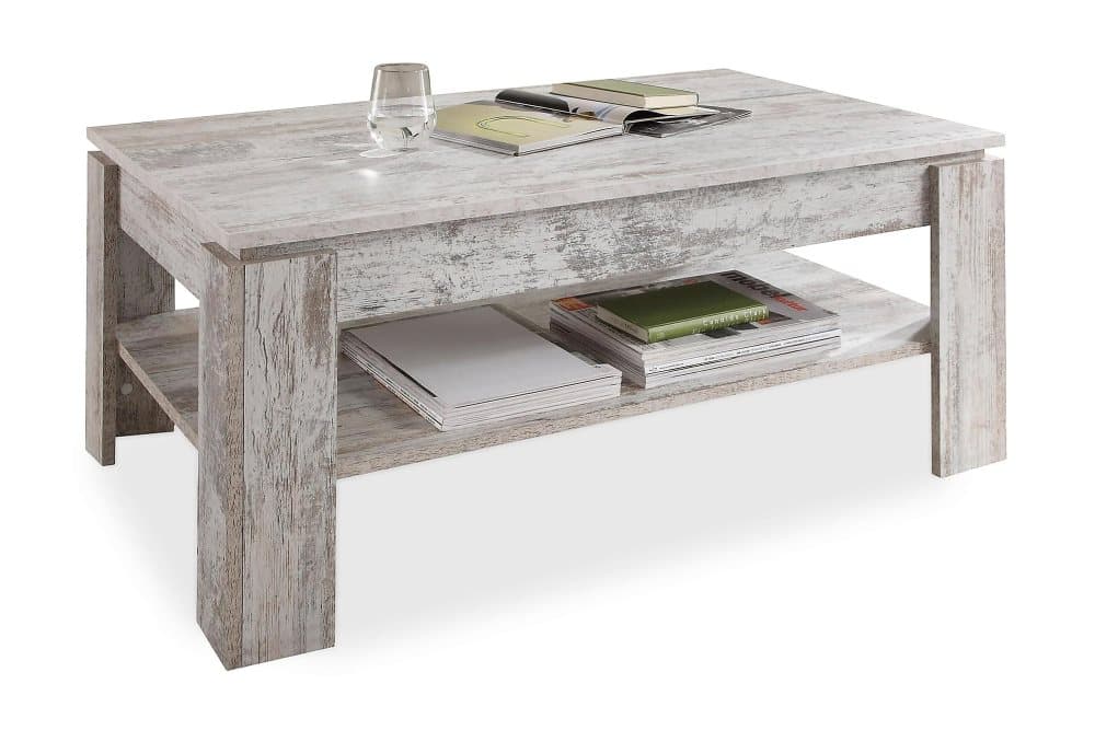 FRANTA Soffbord 110 cm med Förvaring Hylla Vintage Vit