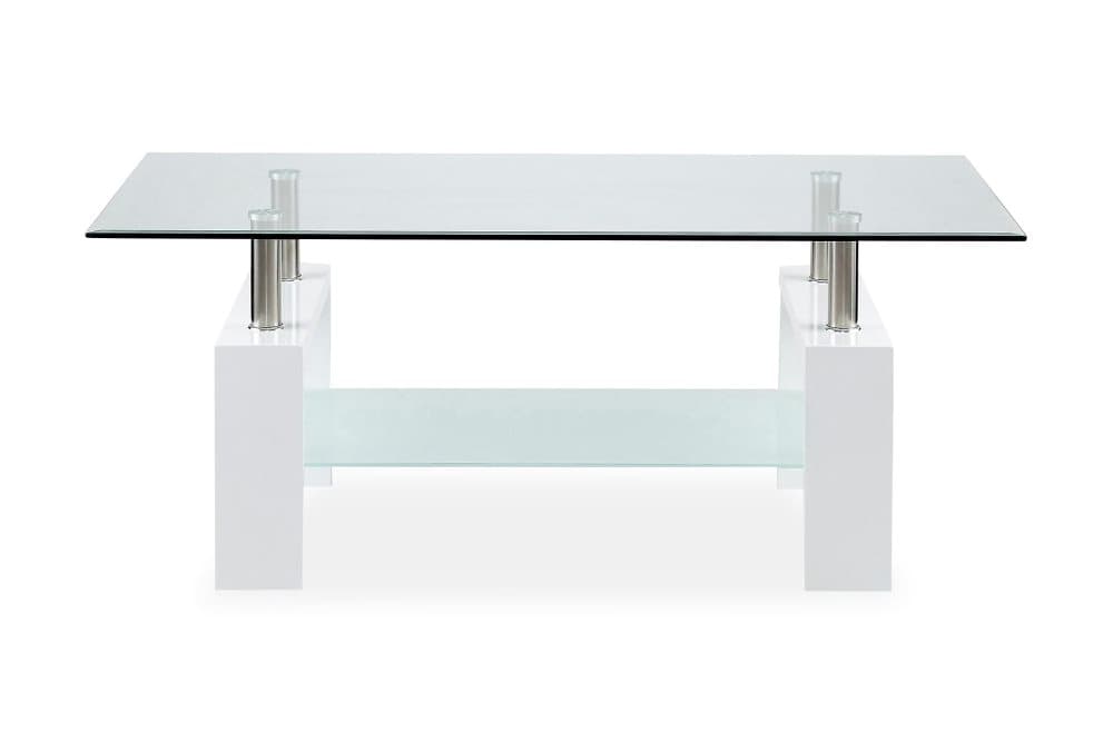 GRUMS Soffbord 110 cm med Förvaring Hylla Glas/Vit/Krom