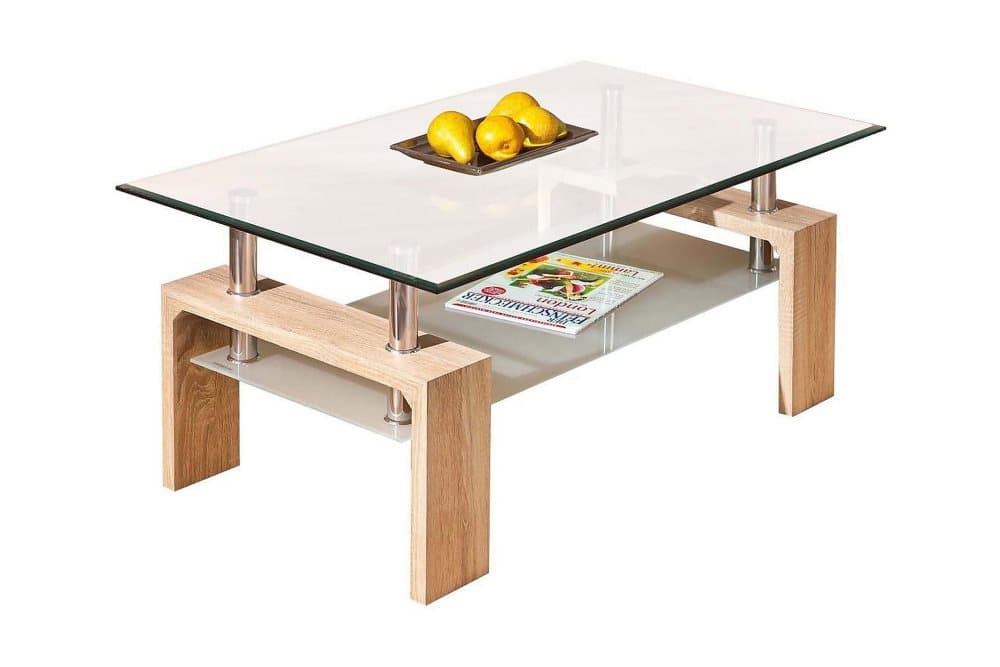 LOANA Soffbord 100 cm med Förvaring Hylla Glas/Vit/Natur