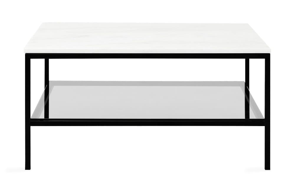 SANDY Soffbord 90 cm med Förvaring Marmor/Vit/Svart