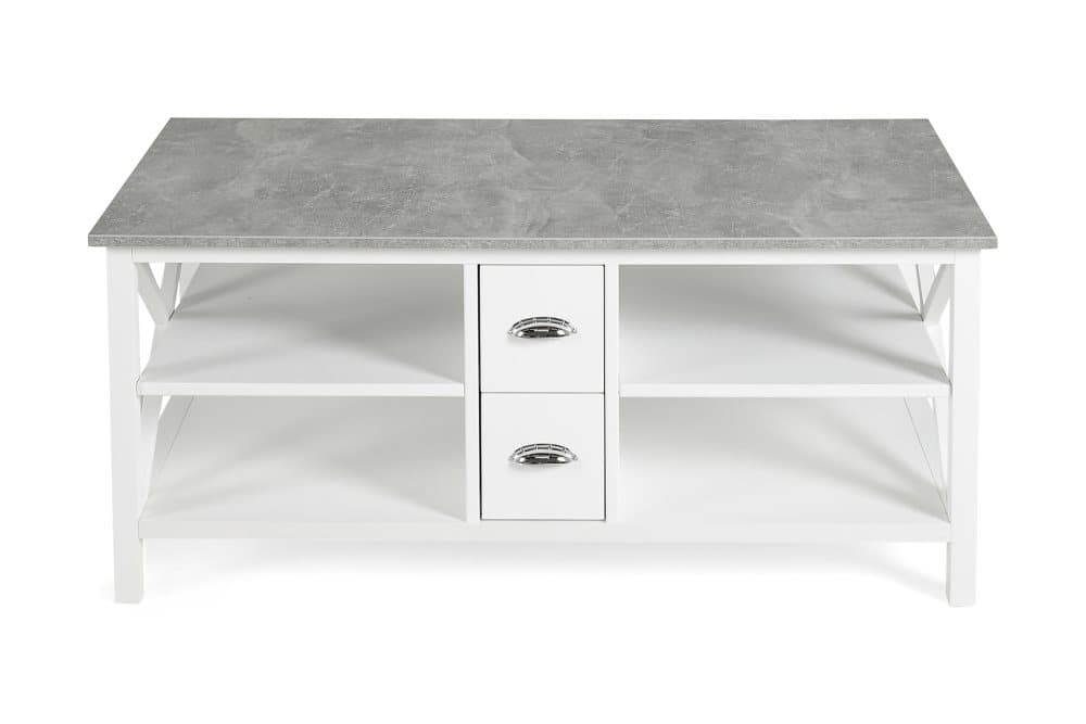 MERINA Soffbord 120 cm med Förvaring 2 Lådor Grå/Vit