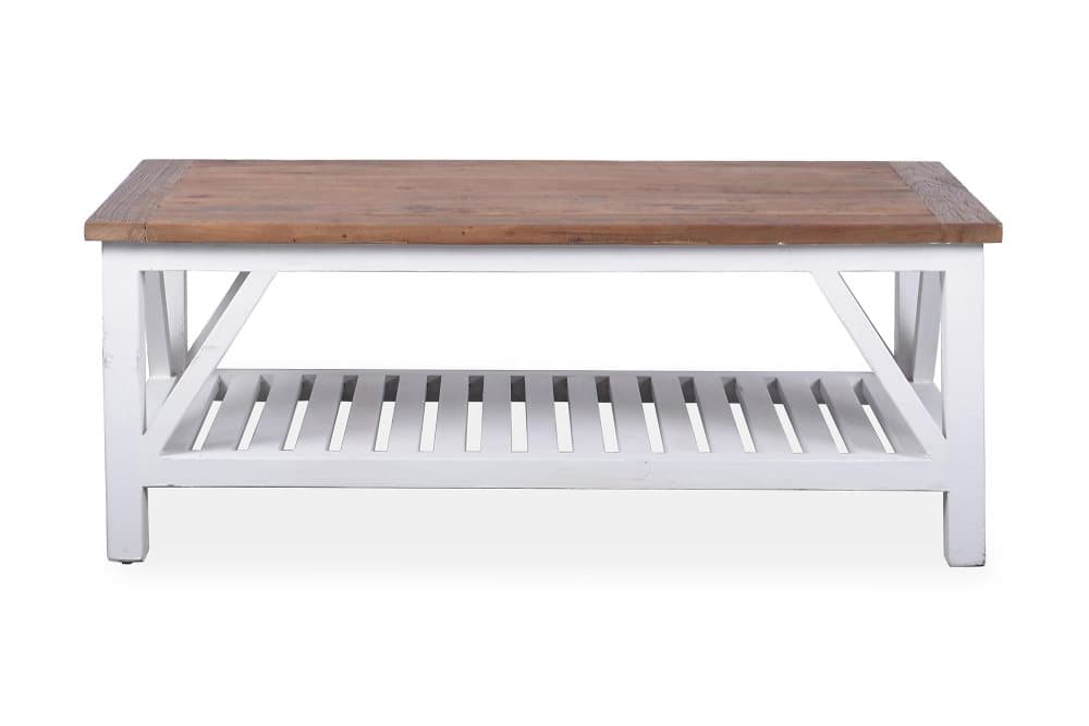 LIRE Soffbord 120 cm med Förvaring Hylla Vintage Natur/Vit