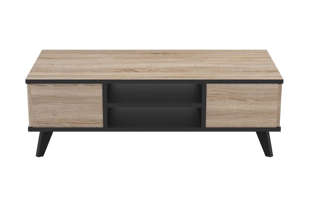 CABRERA Soffbord 107 cm med Förvaring Lådor+Hyllor Ekfärg/Sv