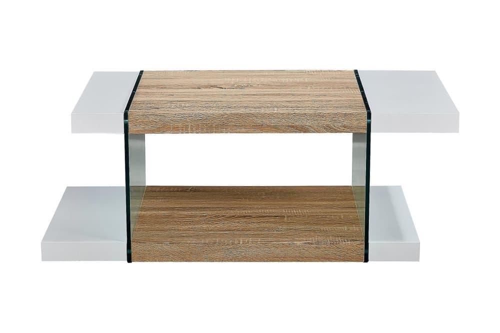 SWEETPO Soffbord 120 cm med Förvaring Hylla Glas/Vit/Brun