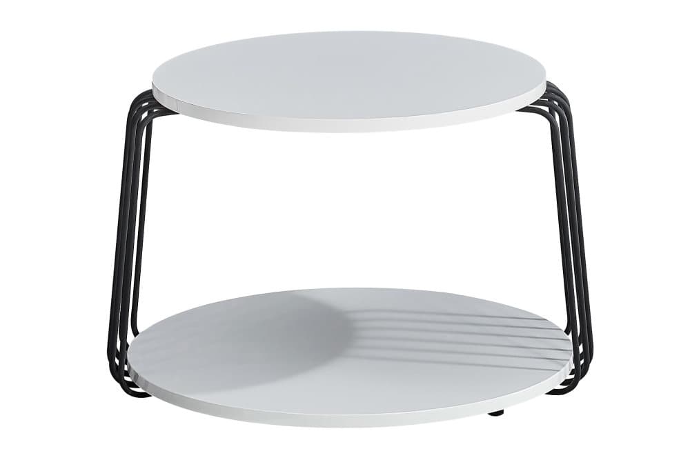 SWEETPO Soffbord 60 cm Runt med Förvaring Hylla Vit/Svart Jä