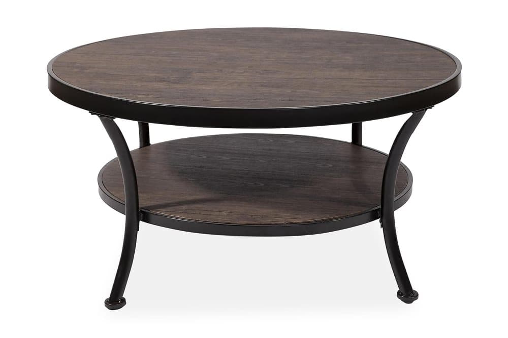 TIRANA Soffbord 91 cm Runt med Förvaring Hylla Betongbrun/Sv