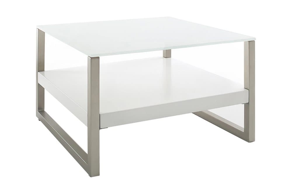 JAMESIL Soffbord 65 cm med Förvaring Hylla Glas/Vit/Krom