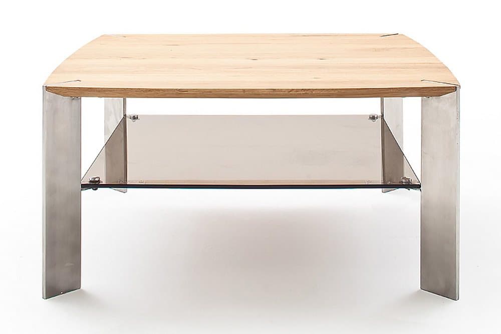 JANORE Soffbord 80 cm med Förvaring Hylla Glas/Ek