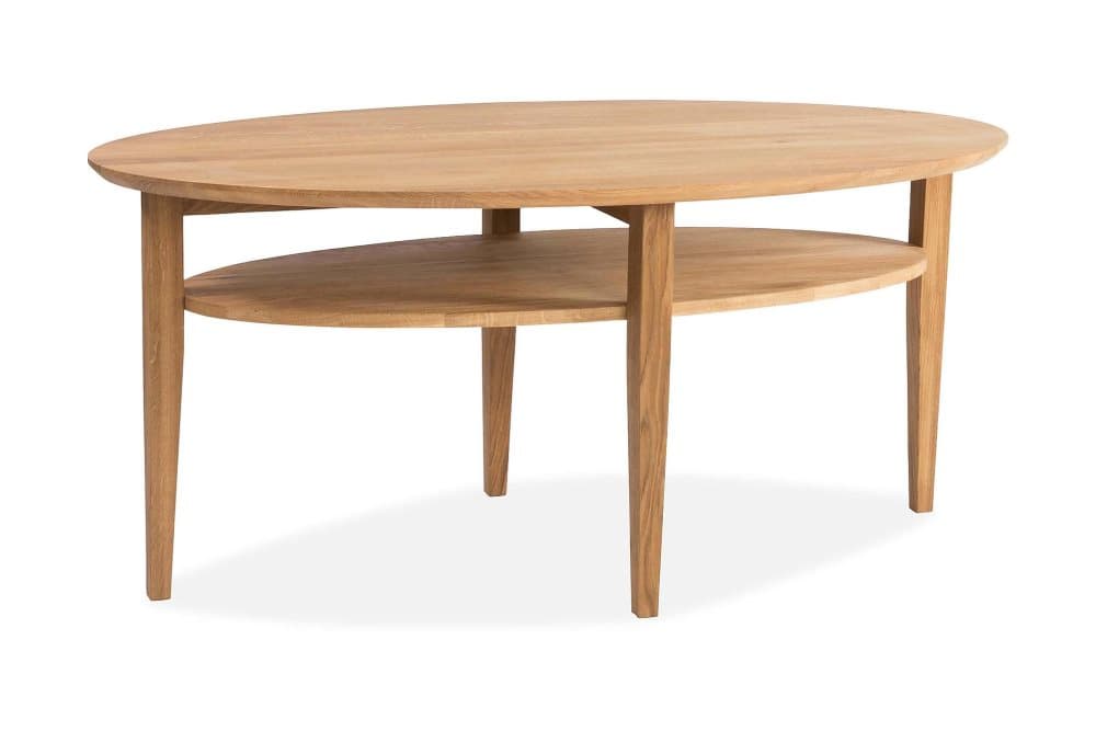 POMEROY Soffbord 130 cm Ovalt med Förvaring Hylla Ek