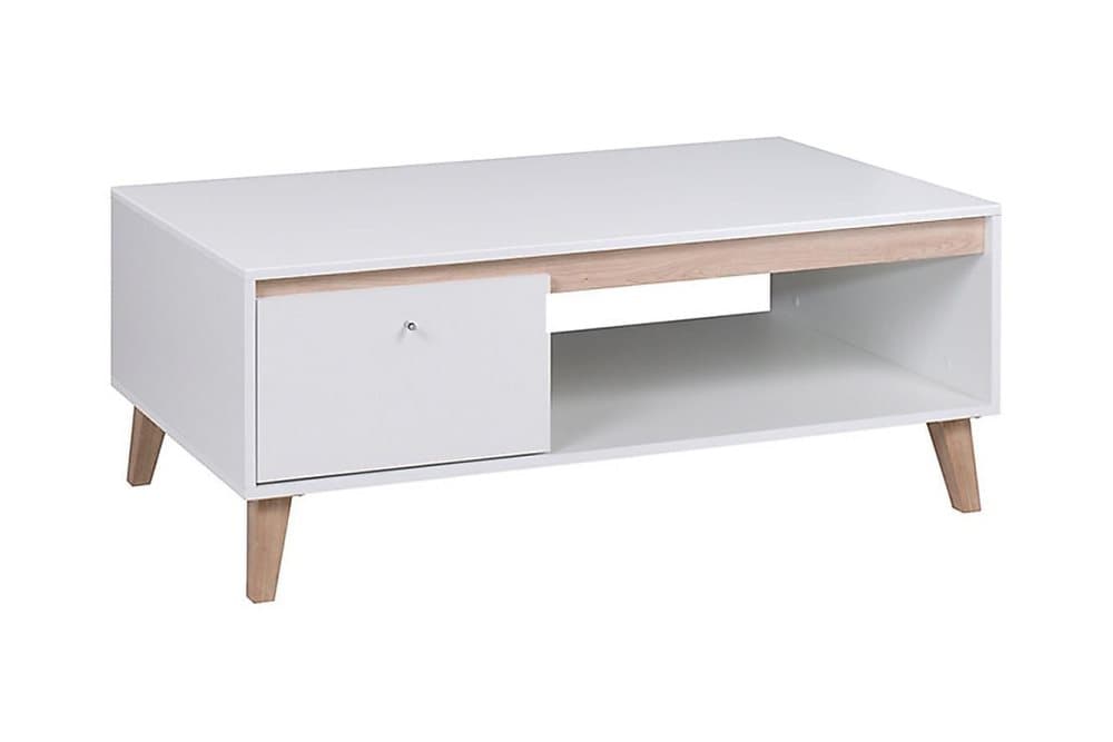 VOPPY Soffbord 120 cm med Förvaring Hylla + Lucka Vit/Natur