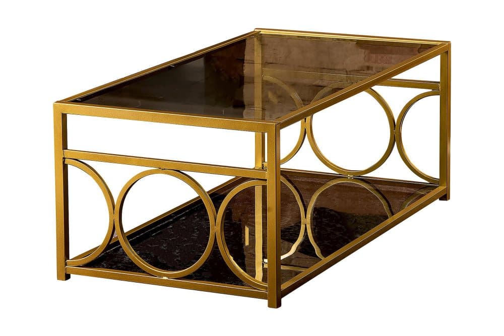 TORIANA Soffbord 120 cm med Förvaring Hylla Guld/Glas