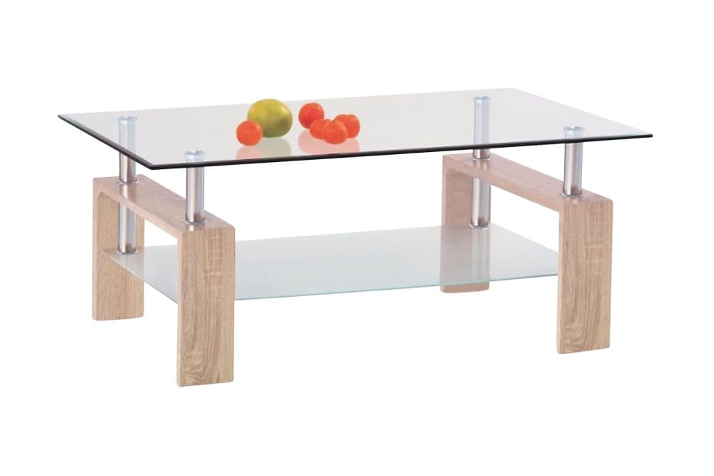 MINELLI Soffbord 110 cm med Förvaring Hylla Glas/Ekfärg