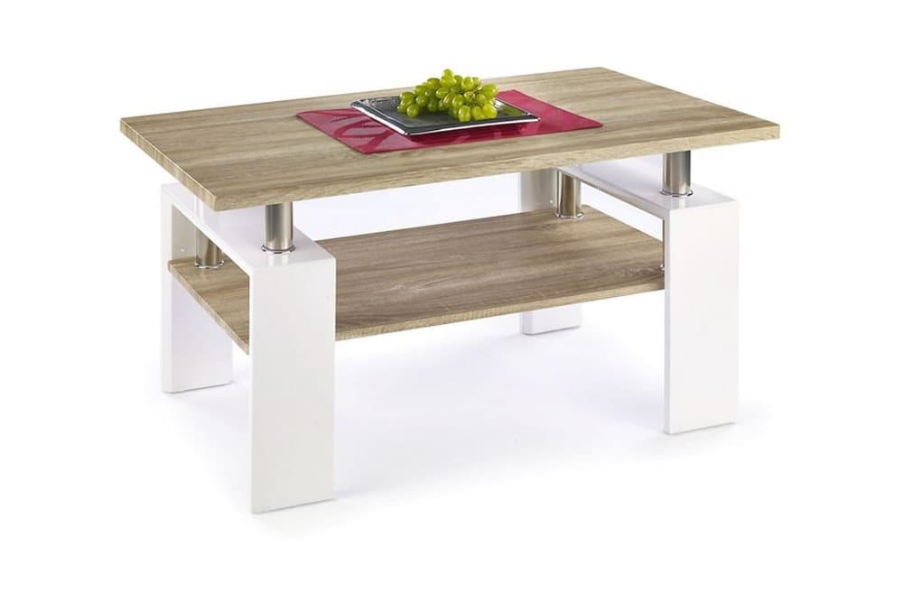MINELLI Soffbord 110 cm med Förvaring Hylla Ekfärg/Vit