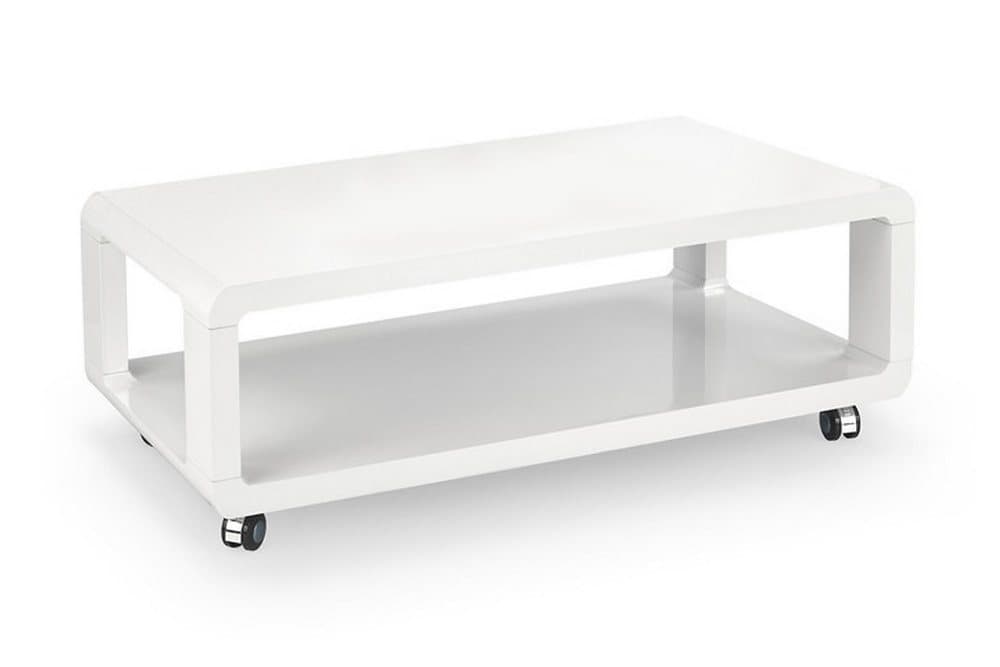 MOSITO Soffbord 105 cm med Förvaring Hylla på Hjul Vit