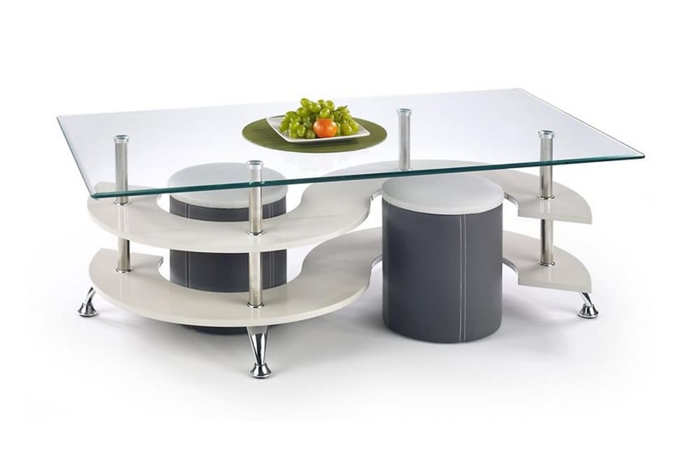 RICCIARDI Soffbord m Pallar 130cm m Förvaring Hylla Glas/Grå