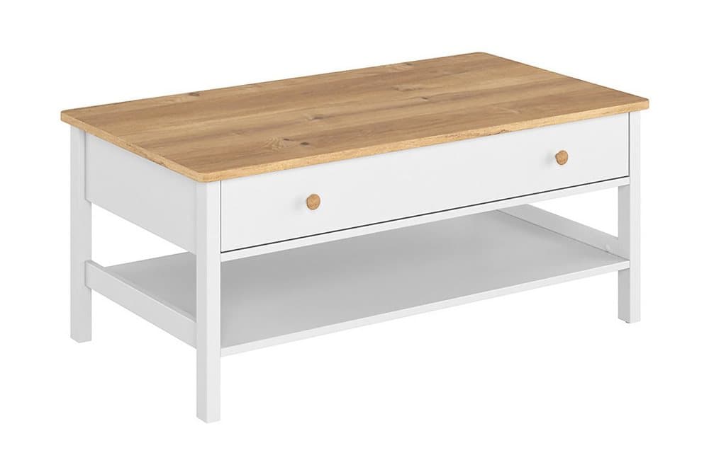 STORIA Soffbord 110 cm med Förvaring Låda + Hylla Beige/Vit