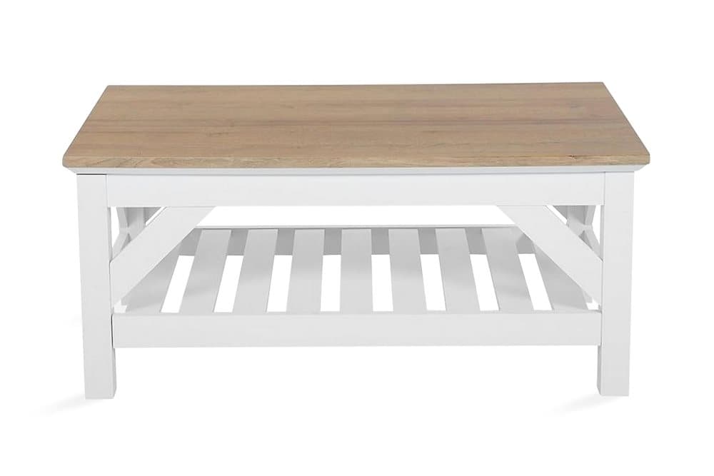 SAVARDE Soffbord 101 cm med Förvaring Hylla Ljusbrun/Vit