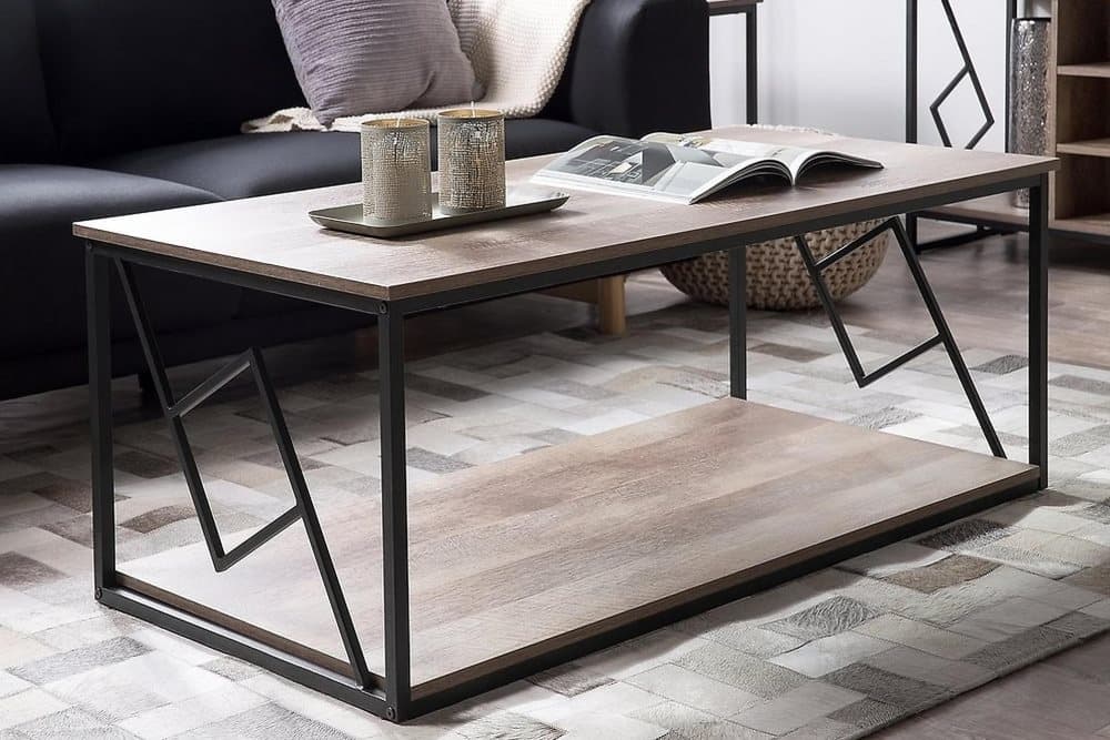 FORRIEN Soffbord 120 cm med Förvaring Hylla Mörkbrun/Svart
