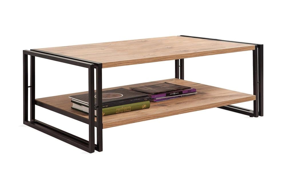 WARTA Soffbord 110 cm med Förvaring Hylla Trä/Svart