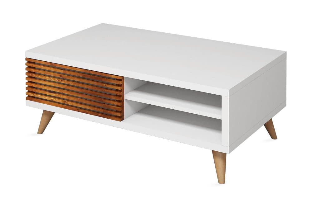 REFUGIA Soffbord 100 cm med Förvaring Hylla+Skåp Valnötsbrun