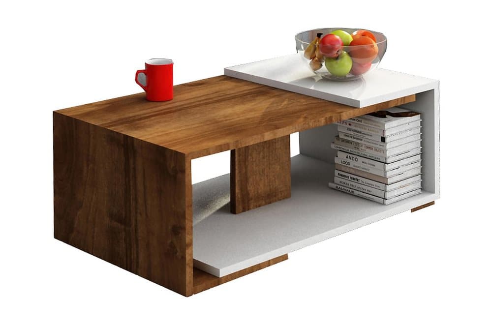 PAZPOH Soffbord 70 cm med Förvaring Hylla Vit/Valnötsbrun