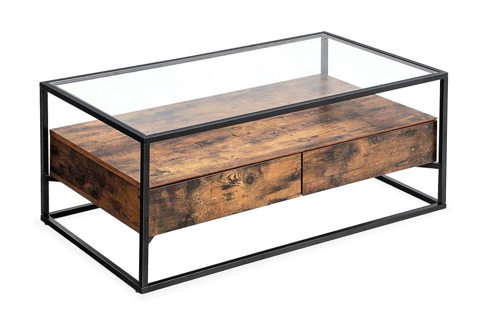 Soffbord 106 cm med Förvaring Hylla + 2 Lådor Rustik/Brun