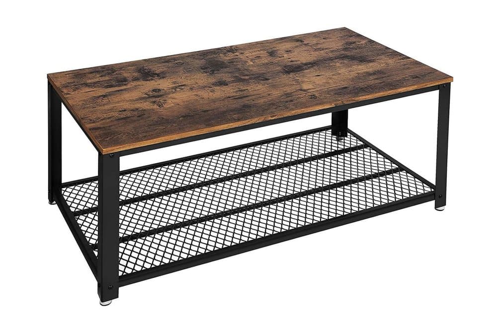 Soffbord 106 cm med Förvaring Hylla + Låda Rustik/Brun