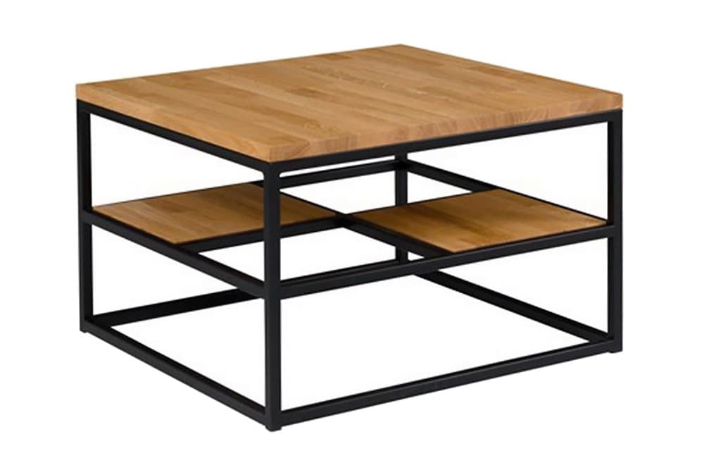FARNHAM Soffbord 70 cm med Förvaring Hylla Natur/Svart