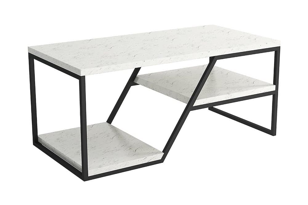 LISKEARD Soffbord 100cm m Förvaring Hylla Marmormönster Vit/