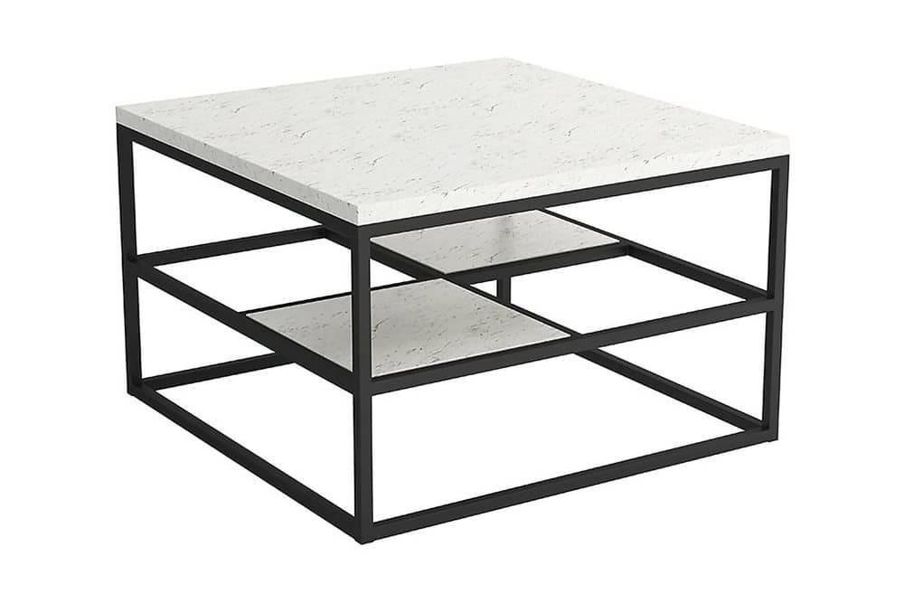 FARNHAM Soffbord 70 cm m Förvaring Hylla Marmormönster Vit/S