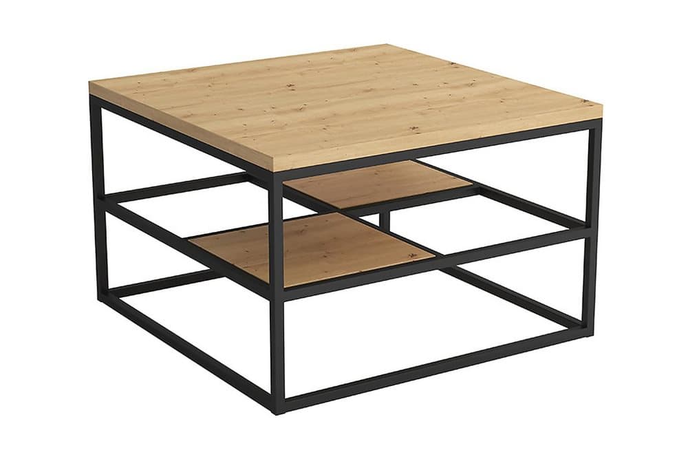 FARNHAM Soffbord 70 cm med Förvaring Hylla Ekfärg/Svart