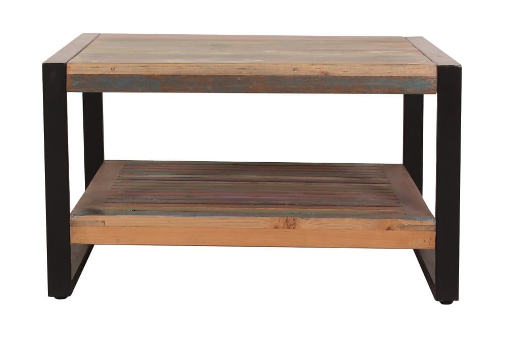 HERKELLE Soffbord 70 cm med Förvaring Hylla Natur/Svart